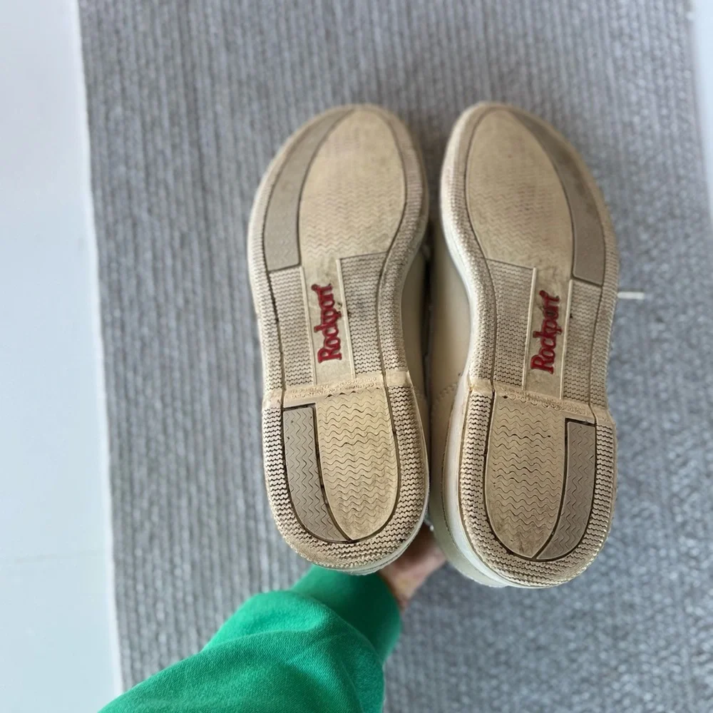 Vintage Rockport Tan Cream Leather Boat Shoes Loafers Size 9.5